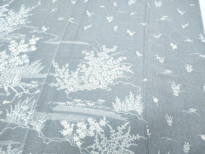 平和屋着物▽訪問着　単衣　流水花文　鬼しぼ縮緬　正絹　逸品　CABF7702th