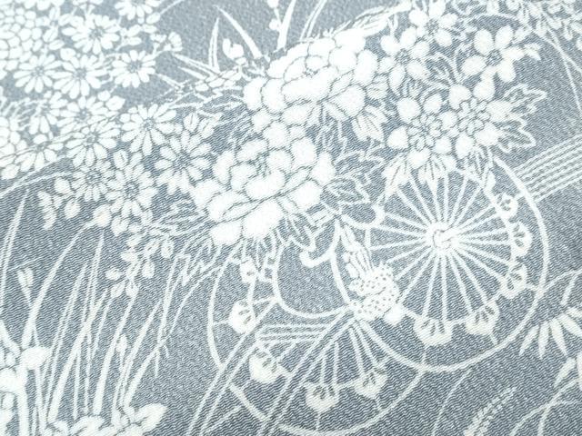 平和屋着物▽訪問着　単衣　流水花文　鬼しぼ縮緬　正絹　逸品　CABF7702th