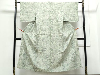 平和屋着物▽上質な小紋　単衣　草花文　正絹　逸品　CABF7703th