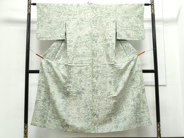 平和屋着物▽上質な小紋　単衣　草花文　正絹　逸品　CABF7703th