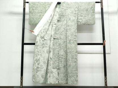 平和屋着物▽上質な小紋　単衣　草花文　正絹　逸品　CABF7703th