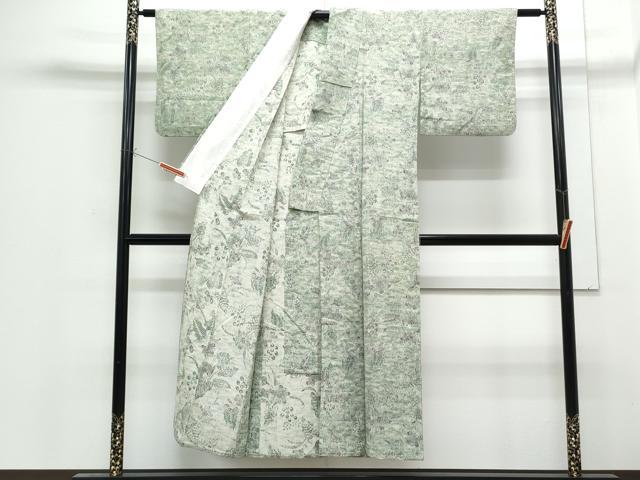 平和屋着物▽上質な小紋　単衣　草花文　正絹　逸品　CABF7703th