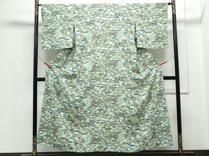 平和屋着物▽上質な小紋　単衣　型染め　風景文　正絹　逸品　CABF7704th