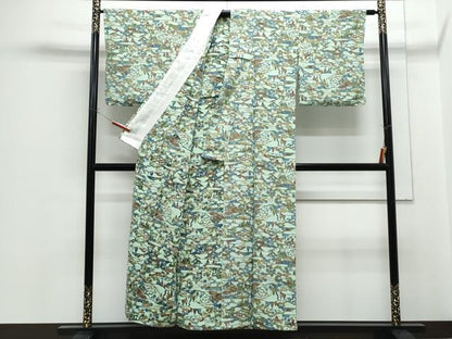 平和屋着物▽上質な小紋　単衣　型染め　風景文　正絹　逸品　CABF7704th
