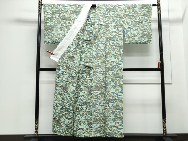 平和屋着物▽上質な小紋　単衣　型染め　風景文　正絹　逸品　CABF7704th