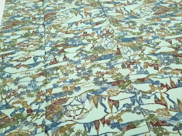 平和屋着物▽上質な小紋　単衣　型染め　風景文　正絹　逸品　CABF7704th