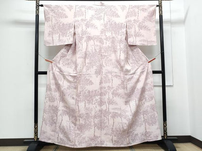 平和屋着物▽上質な小紋　単衣　作家物　草花文　正絹　逸品　CABF7706th