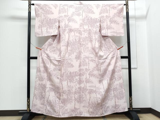 平和屋着物▽上質な小紋　単衣　作家物　草花文　正絹　逸品　CABF7706th