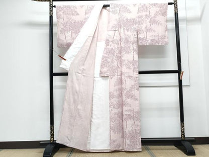 平和屋着物▽上質な小紋　単衣　作家物　草花文　正絹　逸品　CABF7706th