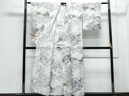 平和屋着物▽上質な小紋　単衣　花鳥文　正絹　逸品　CABF7707th