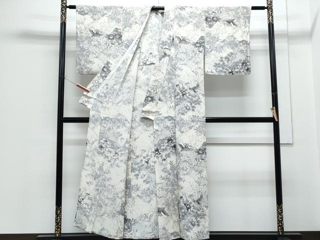 平和屋着物▽上質な小紋　単衣　花鳥文　正絹　逸品　CABF7707th