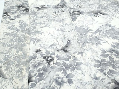 平和屋着物▽上質な小紋　単衣　花鳥文　正絹　逸品　CABF7707th