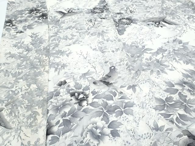平和屋着物▽上質な小紋　単衣　花鳥文　正絹　逸品　CABF7707th