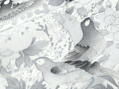 平和屋着物▽上質な小紋　単衣　花鳥文　正絹　逸品　CABF7707th