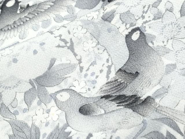 平和屋着物▽上質な小紋　単衣　花鳥文　正絹　逸品　CABF7707th