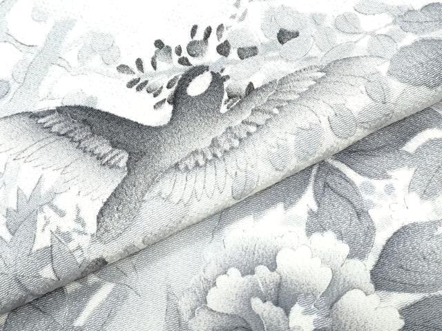 平和屋着物▽上質な小紋　単衣　花鳥文　正絹　逸品　CABF7707th
