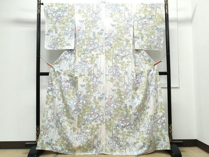 平和屋着物▽上質な小紋　単衣　風景花文　正絹　逸品　CABF7710th