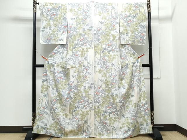 平和屋着物▽上質な小紋　単衣　風景花文　正絹　逸品　CABF7710th