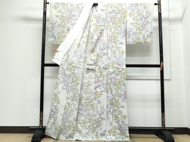 平和屋着物▽上質な小紋　単衣　風景花文　正絹　逸品　CABF7710th