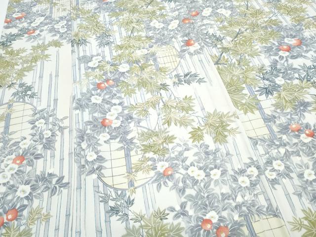 平和屋着物▽上質な小紋　単衣　風景花文　正絹　逸品　CABF7710th