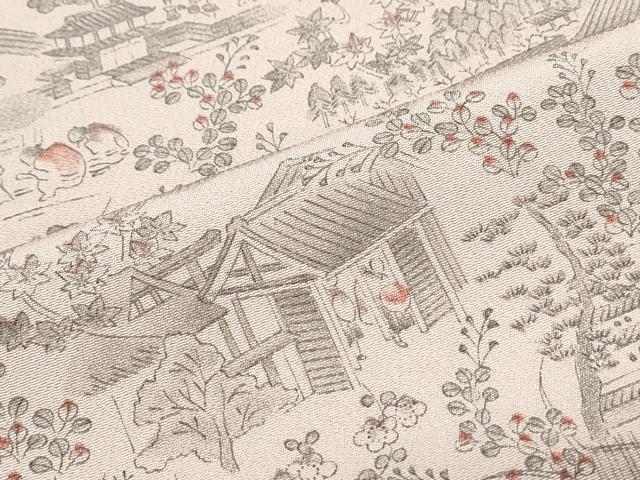 平和屋着物▽上質な小紋　単衣　人物風景文　正絹　逸品　CABF7711th