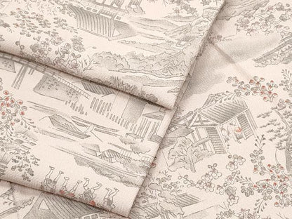 平和屋着物▽上質な小紋　単衣　人物風景文　正絹　逸品　CABF7711th