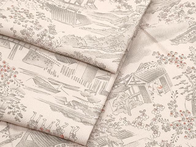 平和屋着物▽上質な小紋　単衣　人物風景文　正絹　逸品　CABF7711th