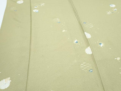 平和屋着物▽上質な小紋　単衣　兎　雪輪花文　正絹　逸品　CABF7714th