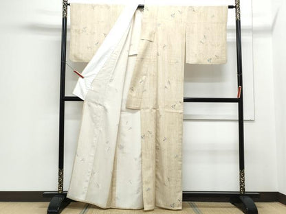 平和屋着物▽上質な小紋　単衣　扇面花文　正絹　逸品　CABF7719th