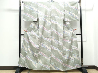 平和屋着物▽小紋　単衣　道長花文　洗える着物　CABF7720th