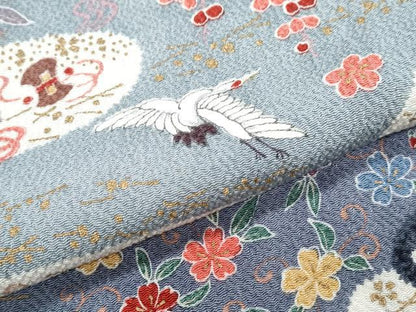 平和屋着物▽上質な小紋　単衣　飛鶴扇面花蝶文　金彩　鬼しぼ縮緬　正絹　逸品　CABF7722th