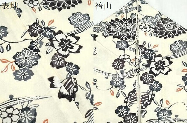 平和屋着物▽上質な小紋　単衣　型染め　花蝶文　正絹　逸品　CABF7724th