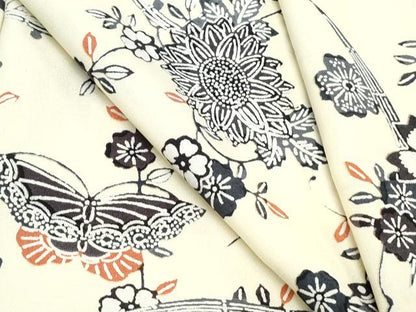 平和屋着物▽上質な小紋　単衣　型染め　花蝶文　正絹　逸品　CABF7724th