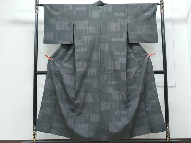 平和屋着物▽塩沢紬　単衣　110亀甲　色紙吉祥文　正絹　逸品　CABF7728th