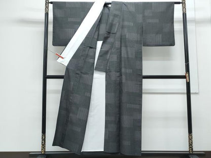 平和屋着物▽塩沢紬　単衣　110亀甲　色紙吉祥文　正絹　逸品　CABF7728th