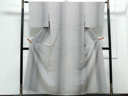 平和屋着物▽上質な小紋　単衣　舞葉文　正絹　逸品　CABF7729th