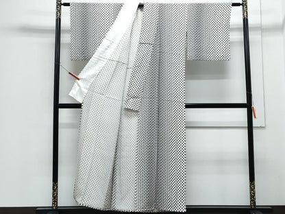 平和屋着物▽上質な小紋　単衣　舞葉文　正絹　逸品　CABF7729th
