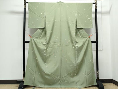 平和屋着物▽上質な小紋　単衣　舞花文　正絹　逸品　CABF7730th