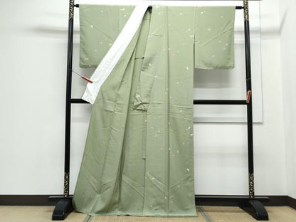 平和屋着物▽上質な小紋　単衣　舞花文　正絹　逸品　CABF7730th