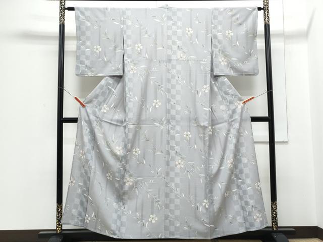 平和屋着物▽小紋　単衣　草花文　洗える着物　CABF7731th