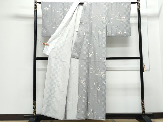 平和屋着物▽小紋　単衣　草花文　洗える着物　CABF7731th