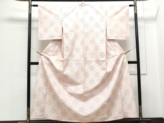 平和屋着物▽上質な紬　単衣　麻の葉文様　正絹　逸品　CABF7732th