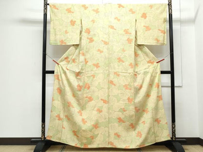 平和屋着物▽上質な小紋　単衣　銀杏　正絹　逸品　CABF7733th