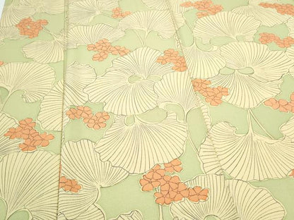 平和屋着物▽上質な小紋　単衣　銀杏　正絹　逸品　CABF7733th