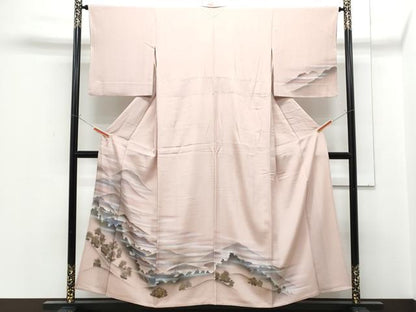 平和屋着物▽訪問着　単衣　手描き　風景文　金彩　正絹　逸品　CABF7735th