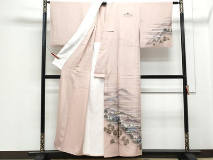 平和屋着物▽訪問着　単衣　手描き　風景文　金彩　正絹　逸品　CABF7735th