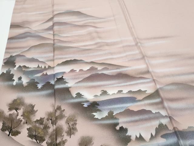 平和屋着物▽訪問着　単衣　手描き　風景文　金彩　正絹　逸品　CABF7735th
