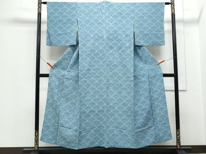 平和屋着物▽上質な小紋　単衣　絞り　青海波　正絹　逸品　CABF7739th