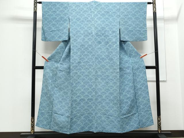 平和屋着物▽上質な小紋　単衣　絞り　青海波　正絹　逸品　CABF7739th