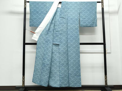 平和屋着物▽上質な小紋　単衣　絞り　青海波　正絹　逸品　CABF7739th